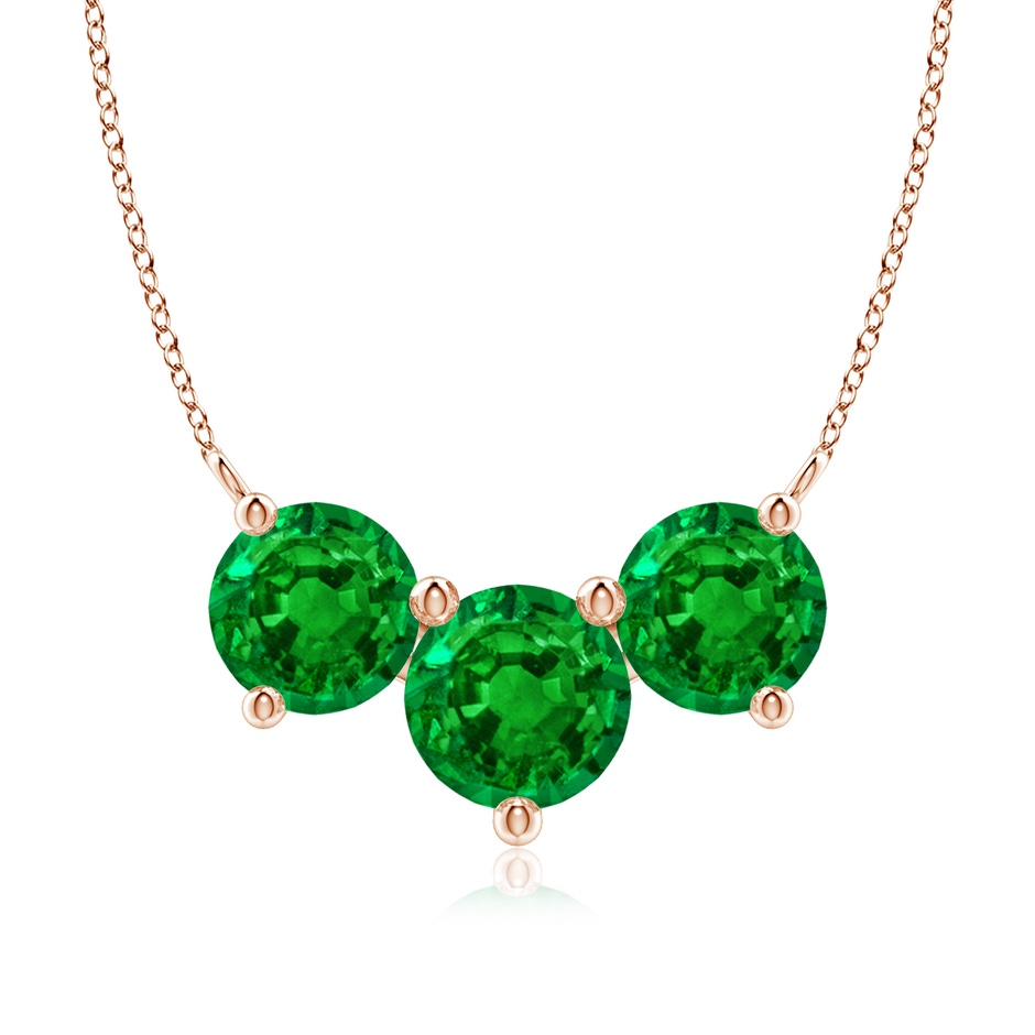 8mm AAAA Classic Trio Round Emerald Necklace in Rose Gold 