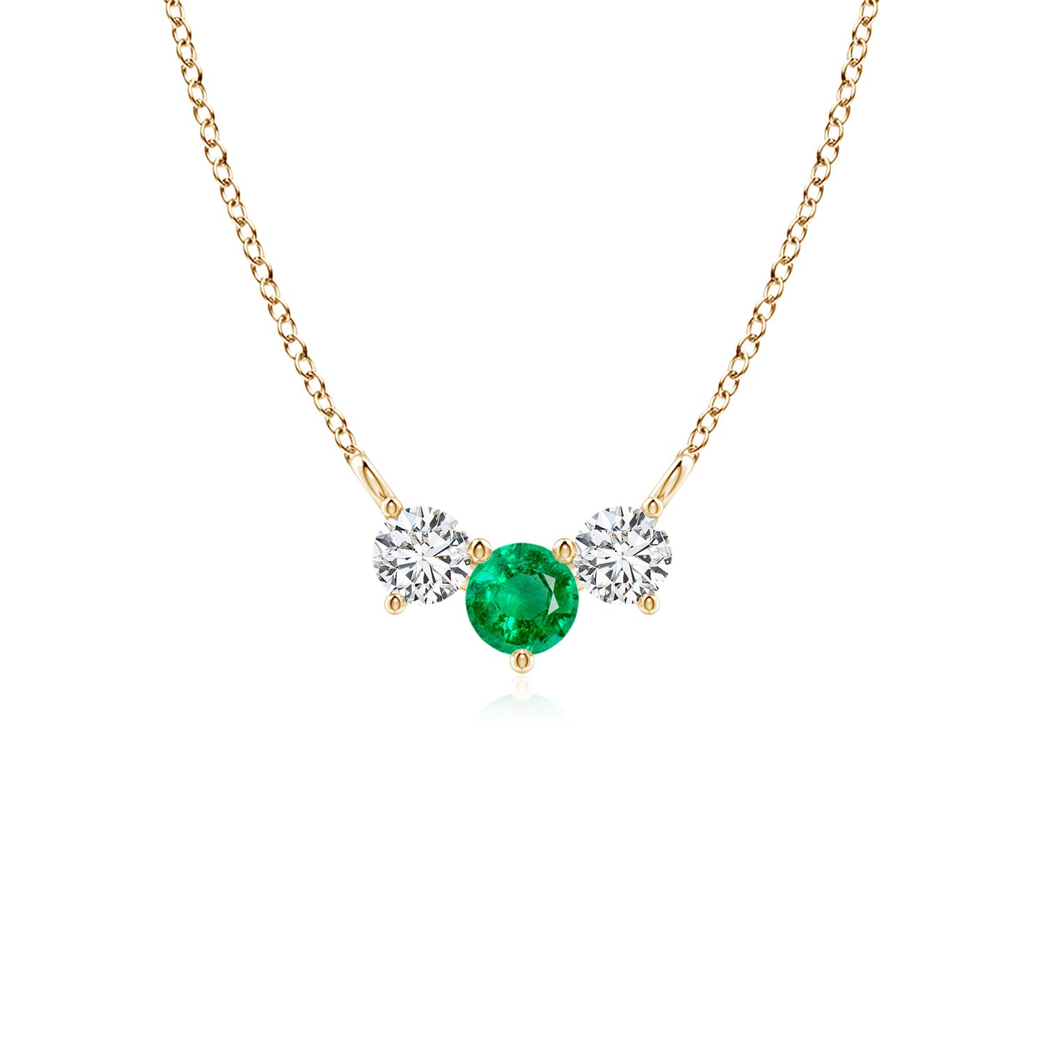 4mm AAA Classic Emerald and Diamond Necklace in 18CT Yellow Gold