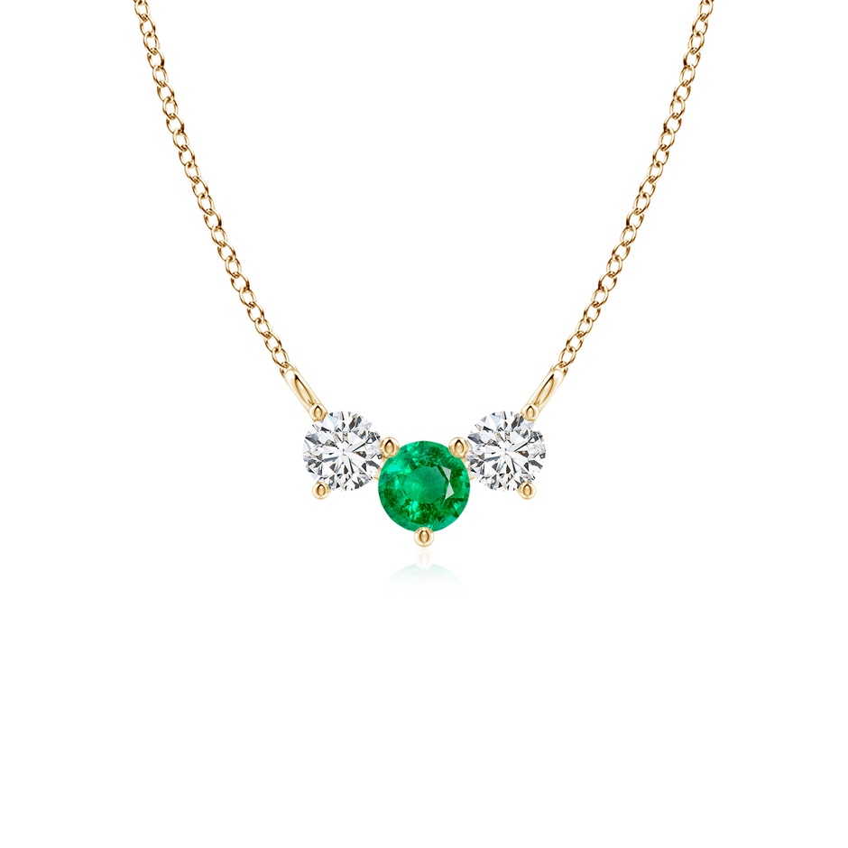 4mm AAA Classic Emerald and Diamond Necklace in 18K Yellow Gold 