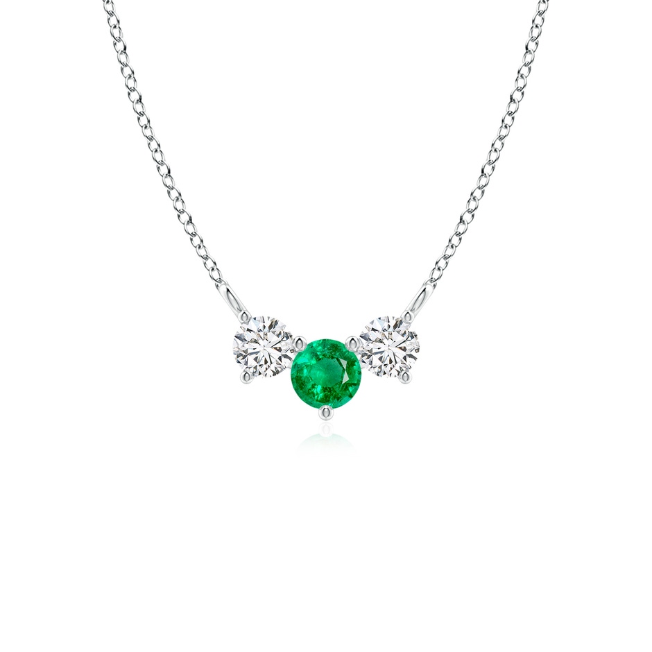 4mm AAA Classic Emerald and Diamond Necklace in White Gold 