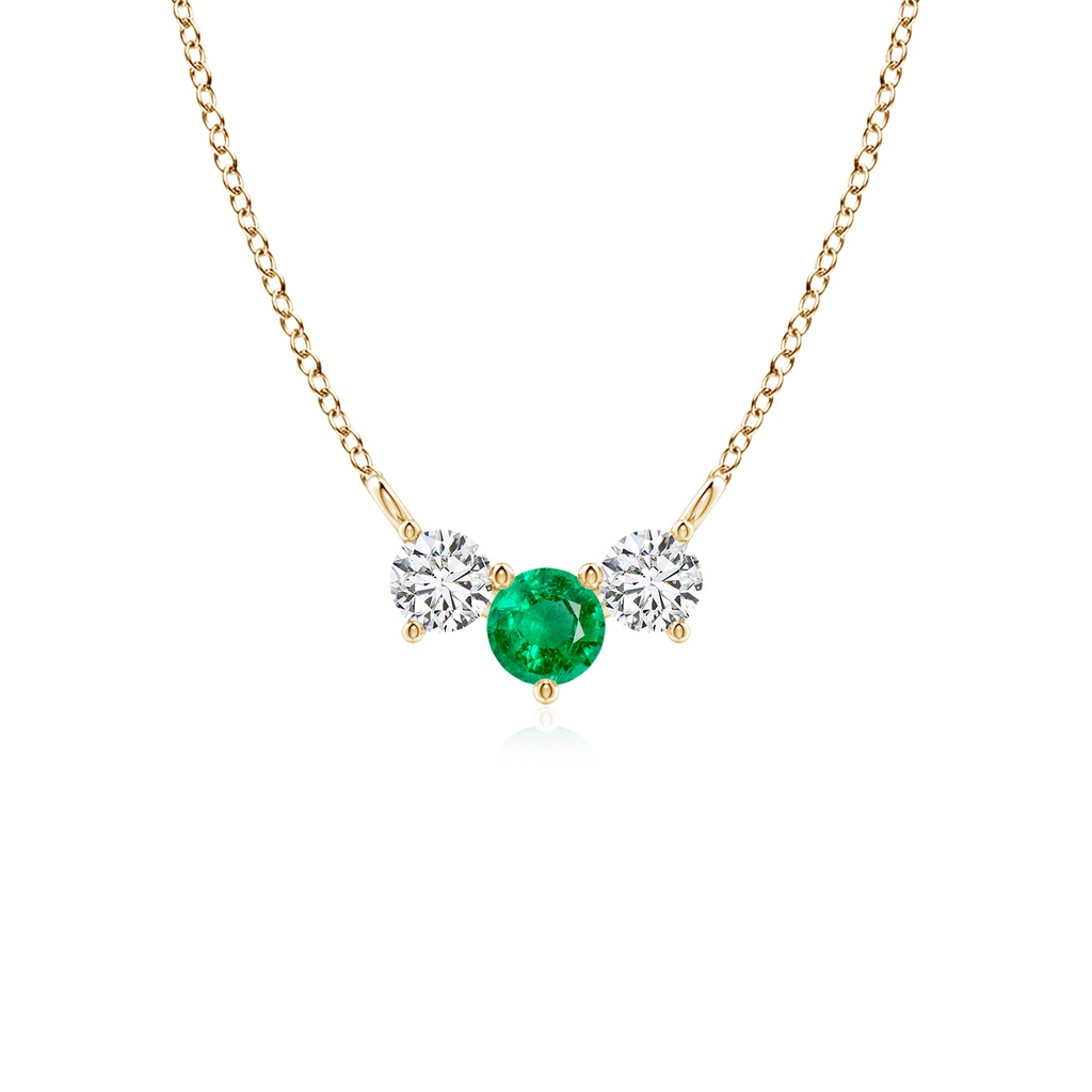4mm AAA Classic Emerald and Diamond Necklace in Yellow Gold