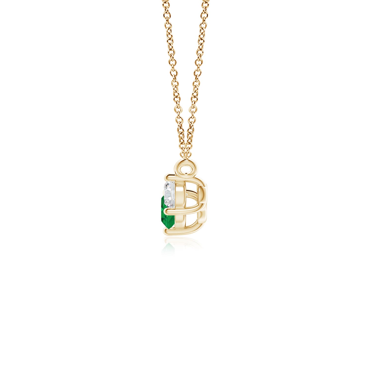 4mm AAA Classic Emerald and Diamond Necklace in Yellow Gold - side 2