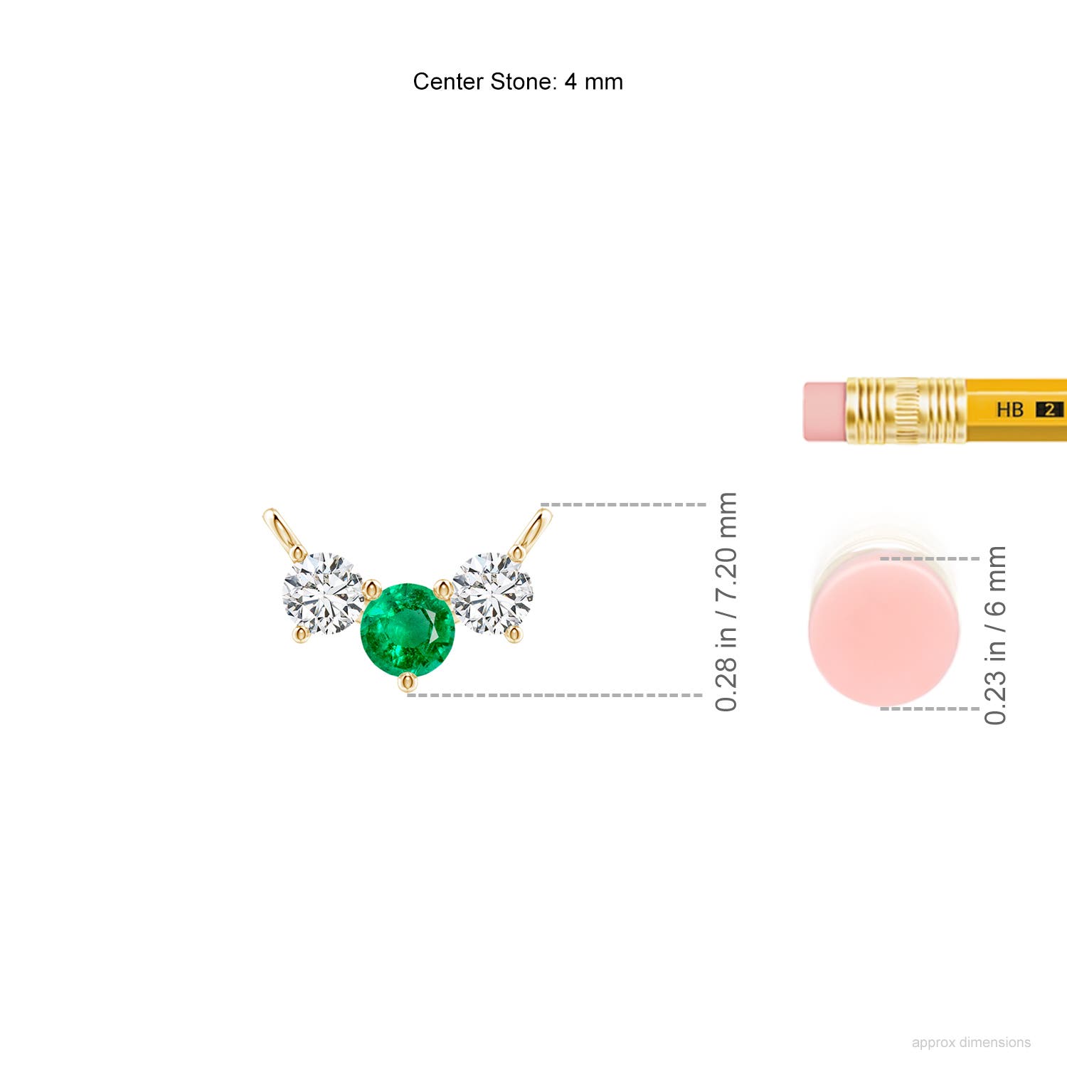 4mm AAA Classic Emerald and Diamond Necklace in Yellow Gold - ruler