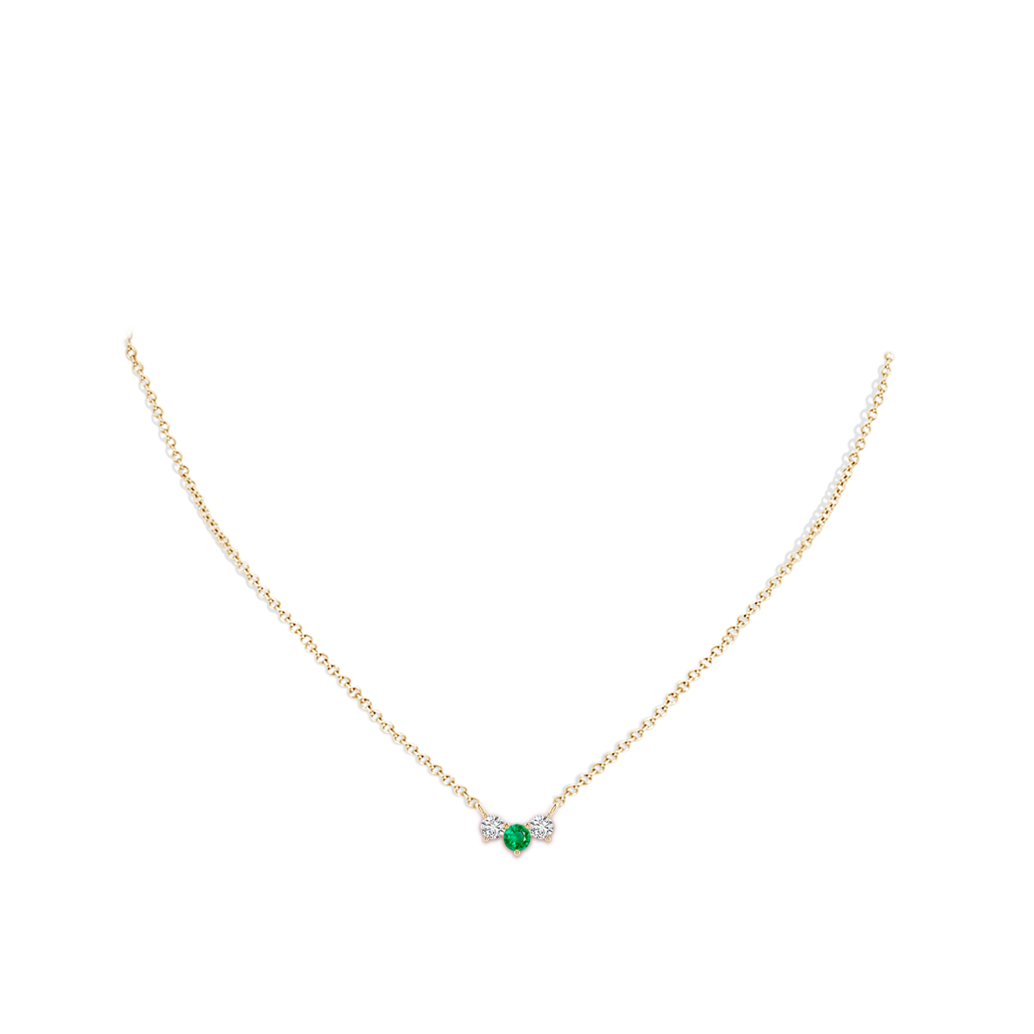 4mm AAA Classic Emerald and Diamond Necklace in Yellow Gold - body_neck