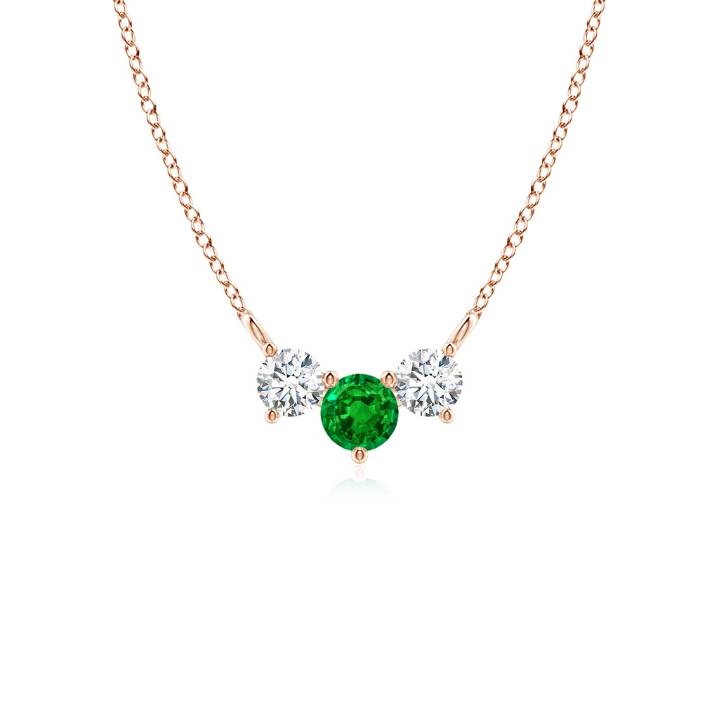 4mm AAAA Classic Emerald and Diamond Necklace in Rose Gold
