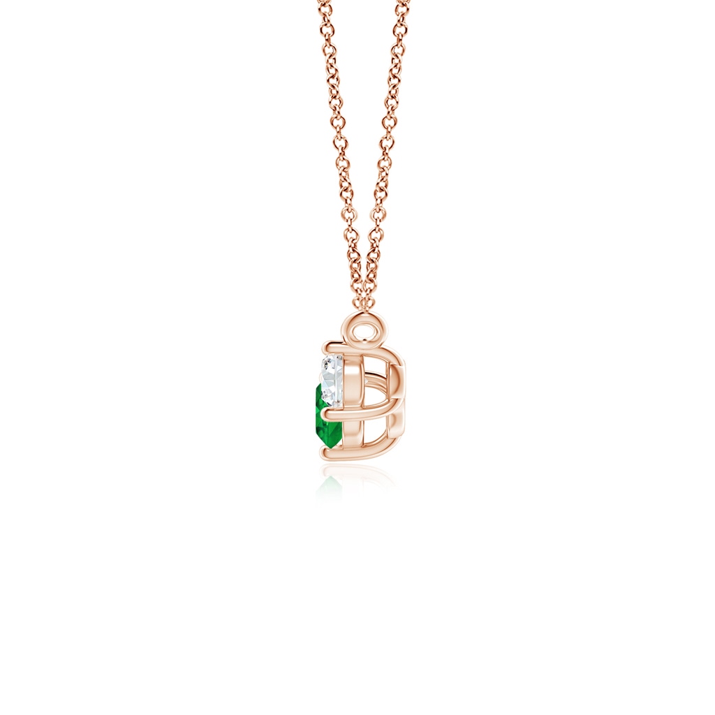 4mm AAAA Classic Emerald and Diamond Necklace in Rose Gold - side 199