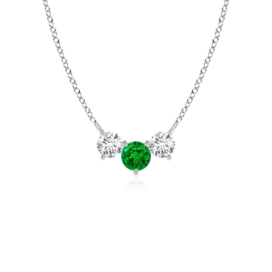 4mm AAAA Classic Emerald and Diamond Necklace in White Gold 