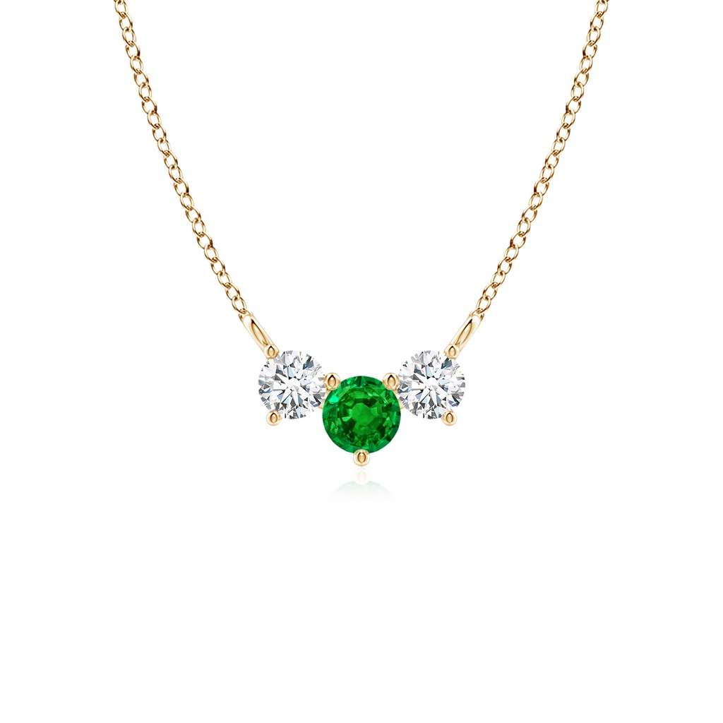 4mm AAAA Classic Emerald and Diamond Necklace in Yellow Gold