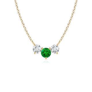 4mm AAAA Classic Emerald and Diamond Necklace in Yellow Gold