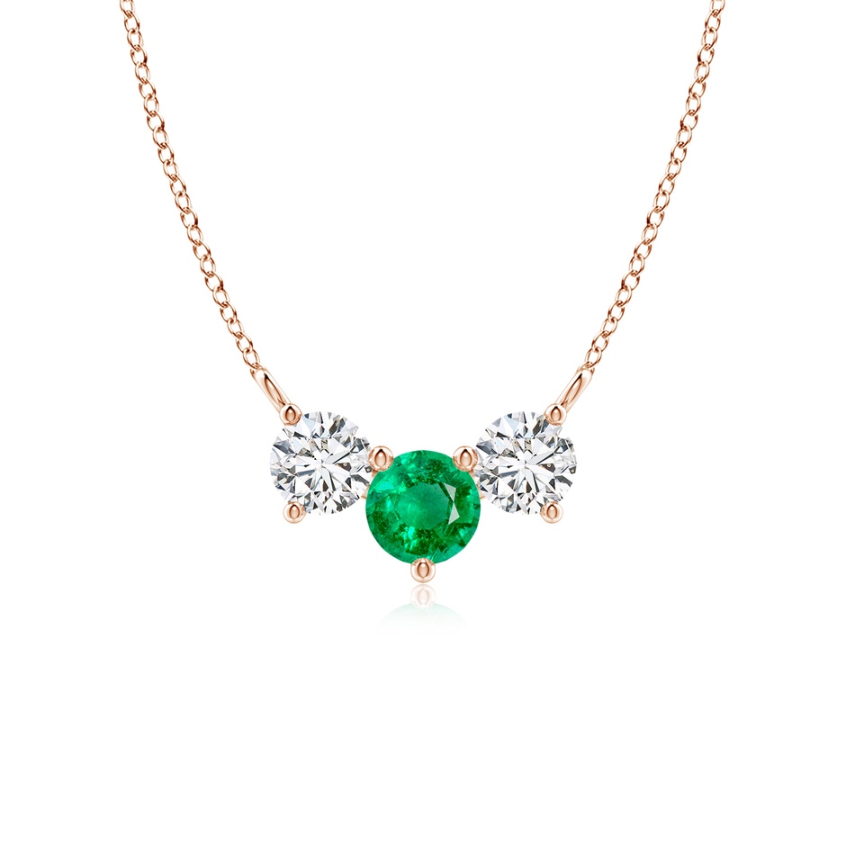 5mm AAA Classic Emerald and Diamond Necklace in Rose Gold 