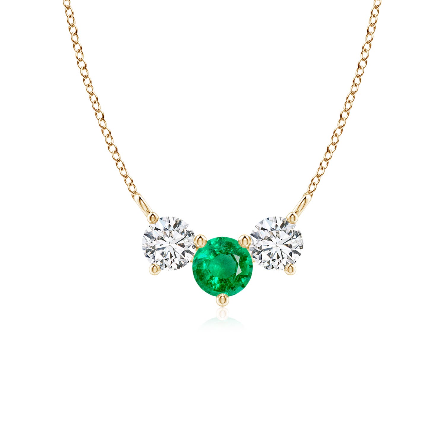 5mm AAA Classic Emerald and Diamond Necklace in Yellow Gold