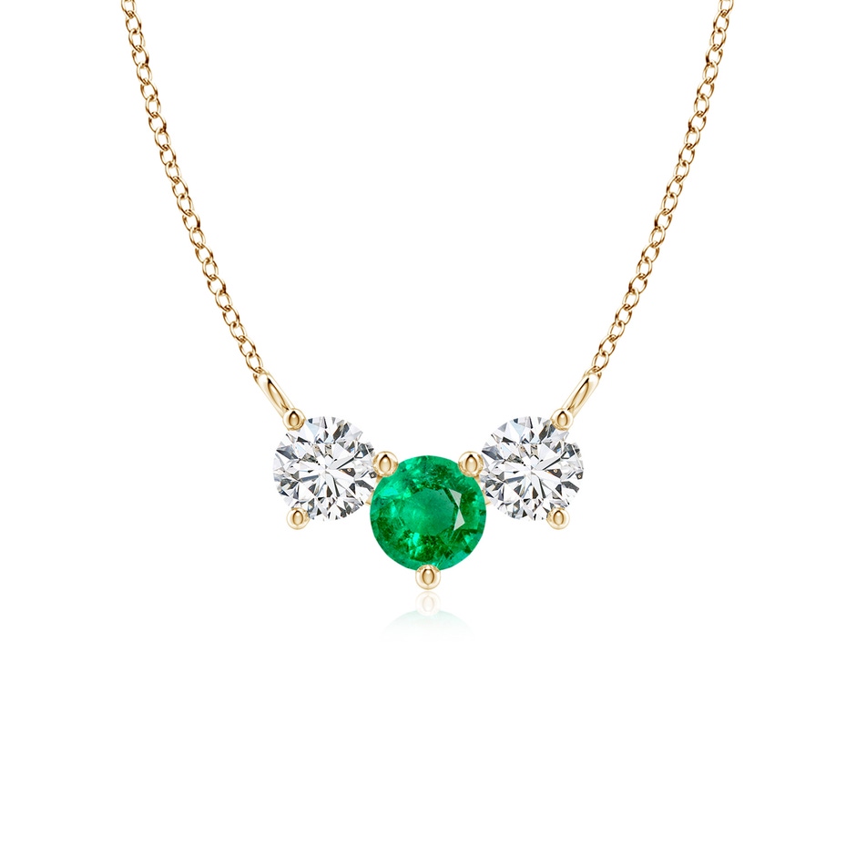 5mm AAA Classic Emerald and Diamond Necklace in Yellow Gold 