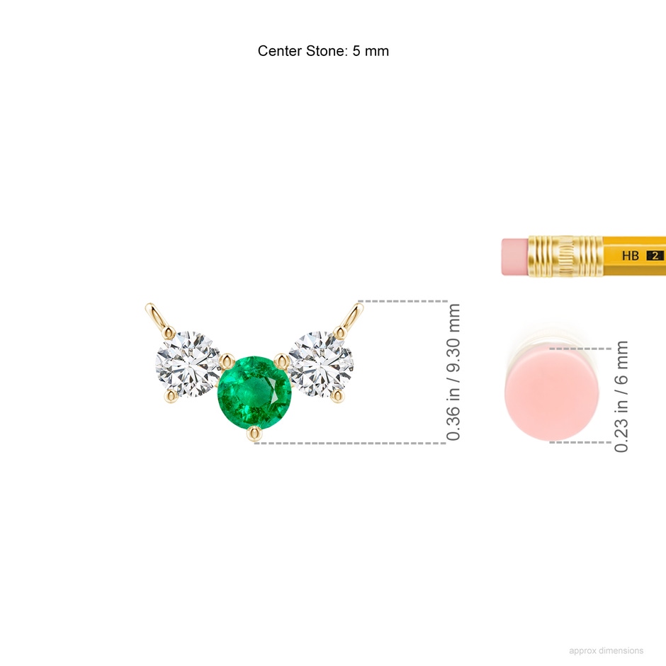 5mm AAA Classic Emerald and Diamond Necklace in Yellow Gold ruler
