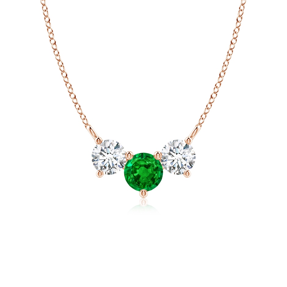 5mm AAAA Classic Emerald and Diamond Necklace in Rose Gold 