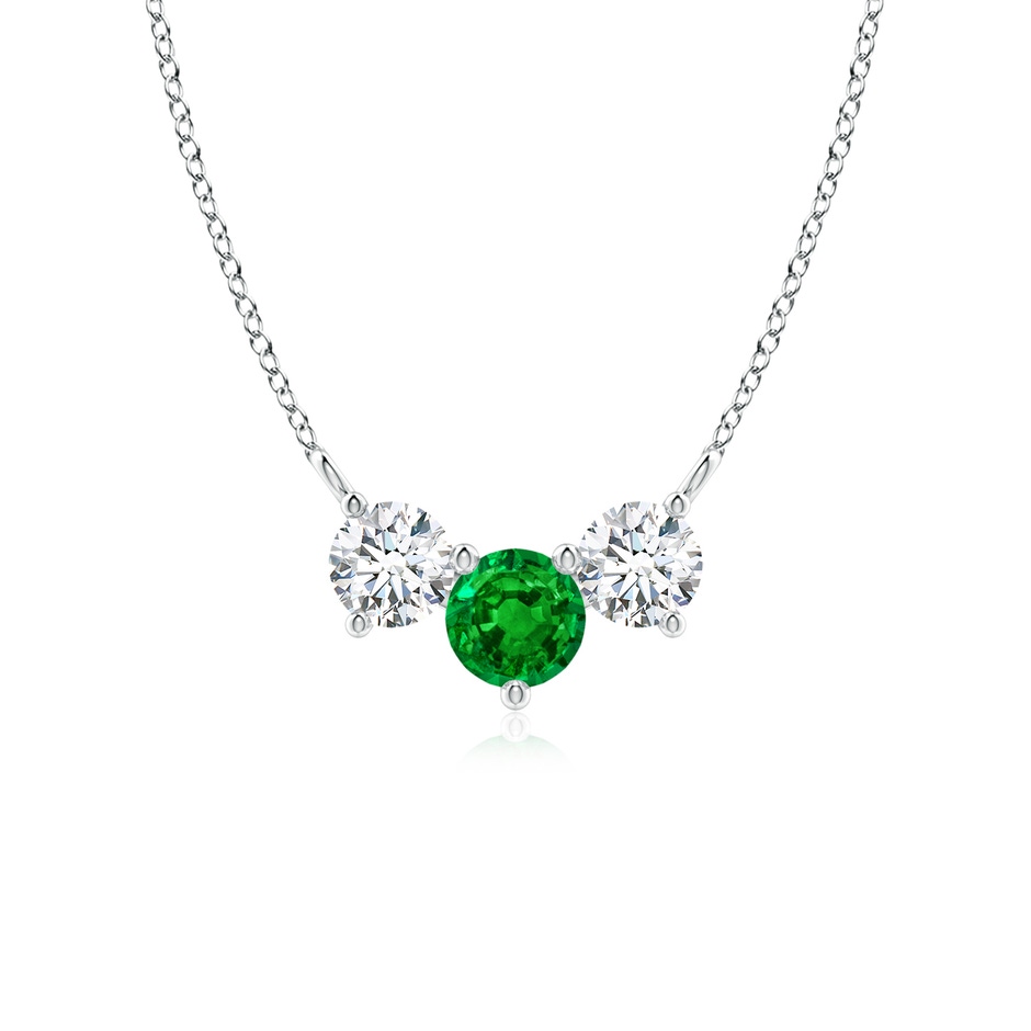 5mm AAAA Classic Emerald and Diamond Necklace in White Gold 