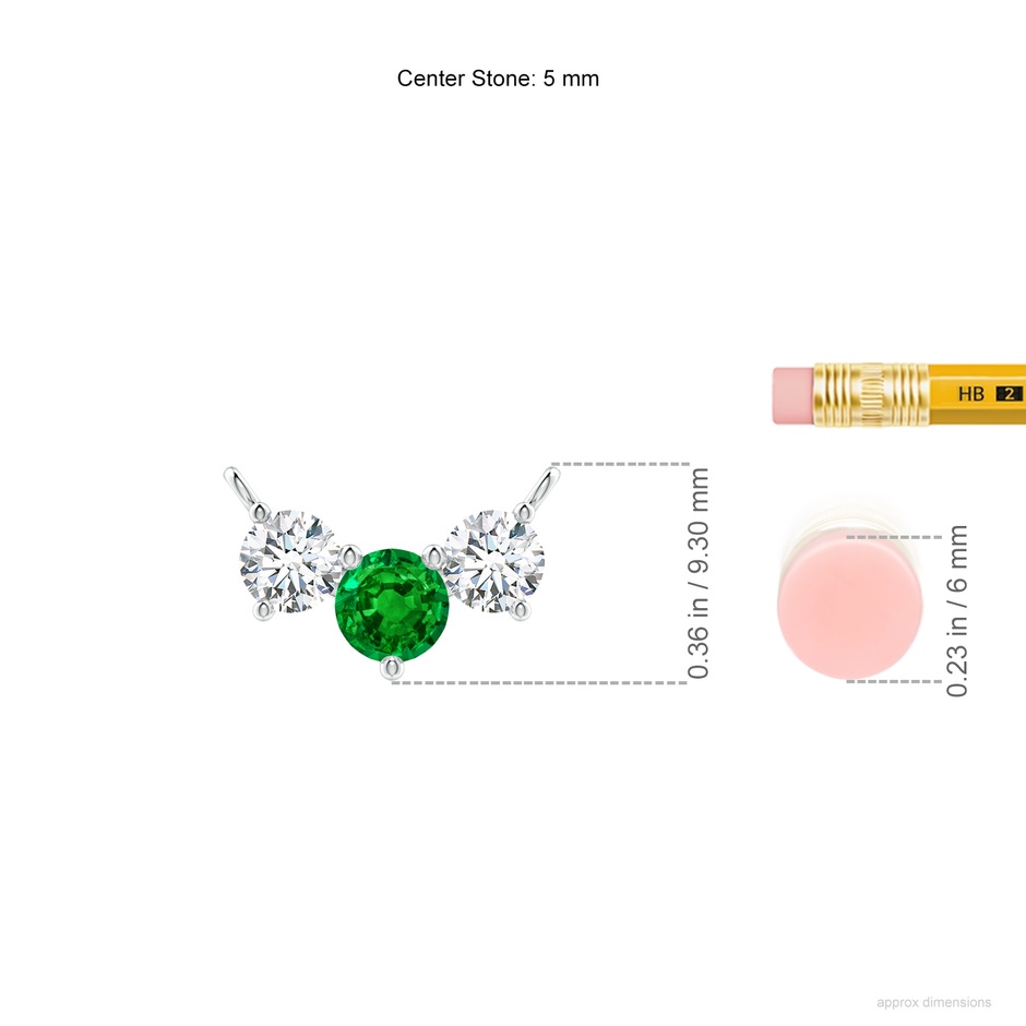 5mm AAAA Classic Emerald and Diamond Necklace in White Gold ruler