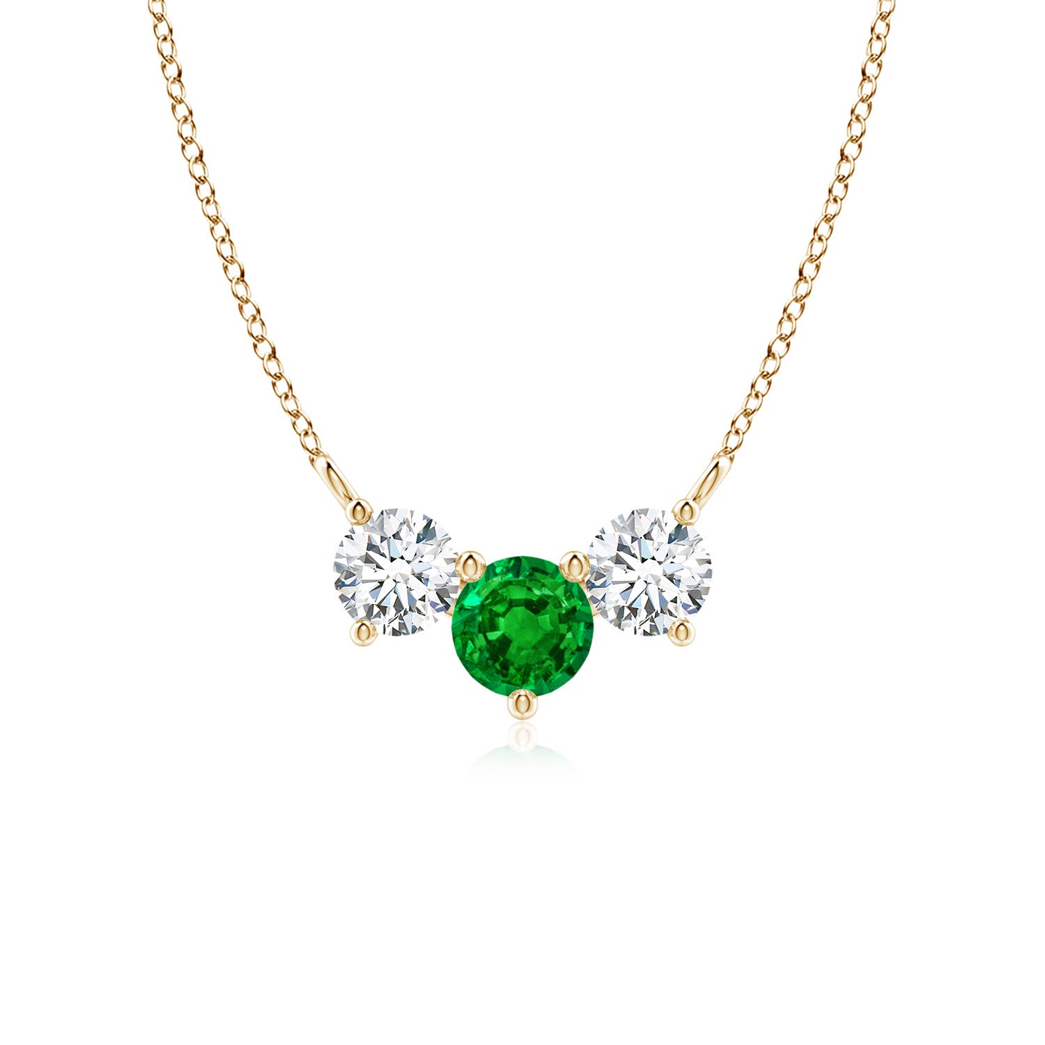 5mm AAAA Classic Emerald and Diamond Necklace in Yellow Gold