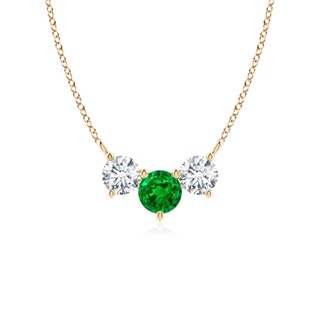 5mm AAAA Classic Emerald and Diamond Necklace in Yellow Gold
