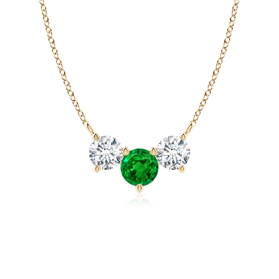 5mm AAAA Classic Emerald and Diamond Necklace in Yellow Gold 