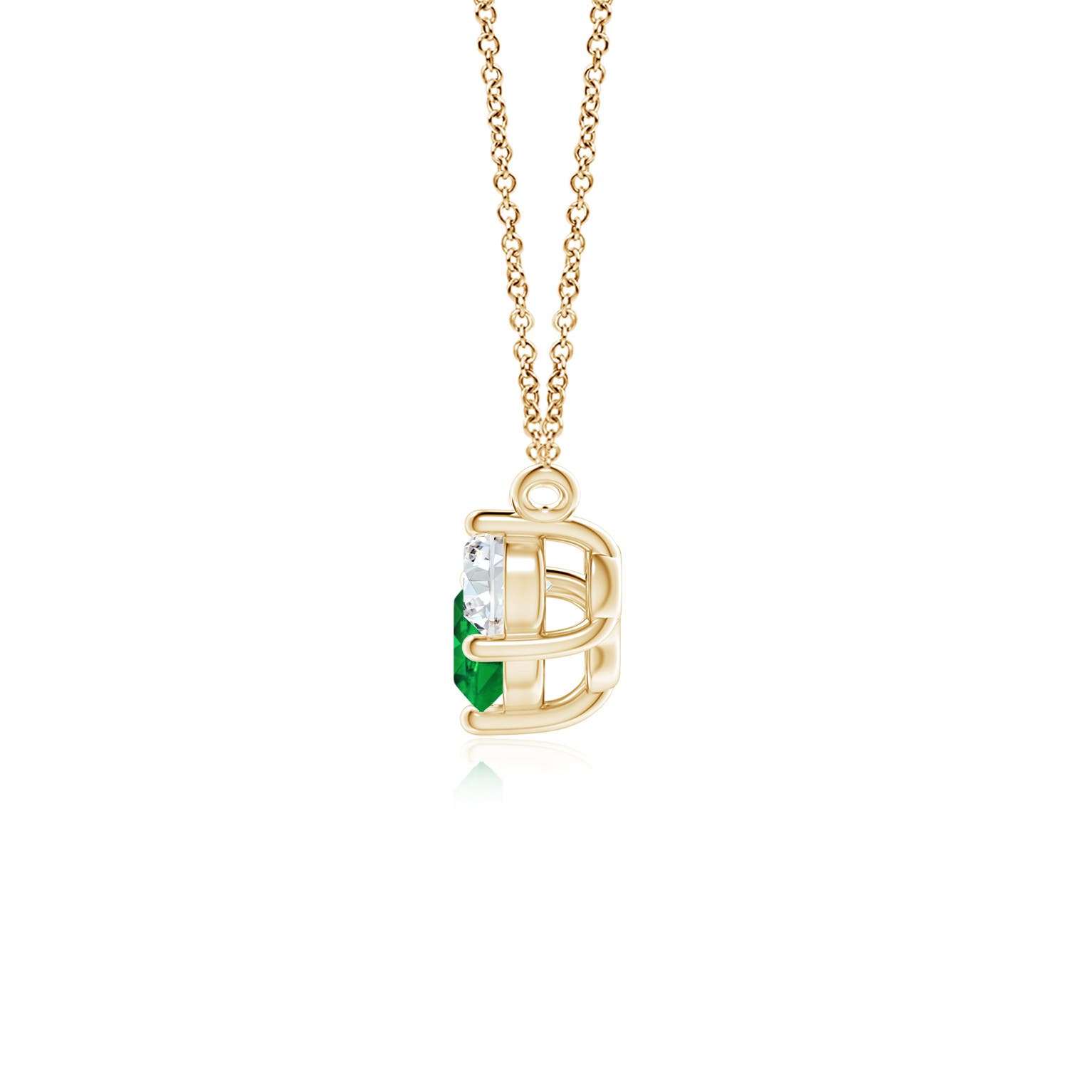 5mm AAAA Classic Emerald and Diamond Necklace in Yellow Gold