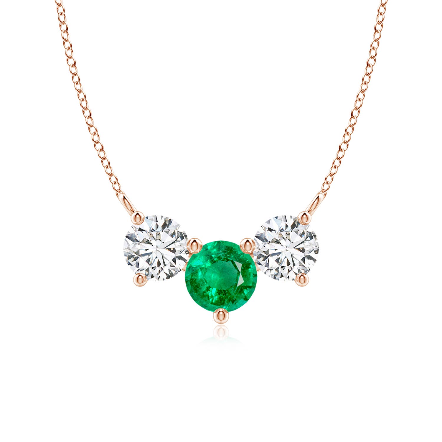 6mm AAA Classic Emerald and Diamond Necklace in Rose Gold