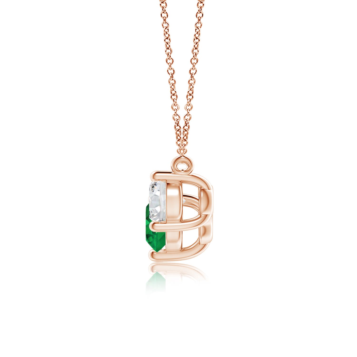 6mm AAA Classic Emerald and Diamond Necklace in Rose Gold