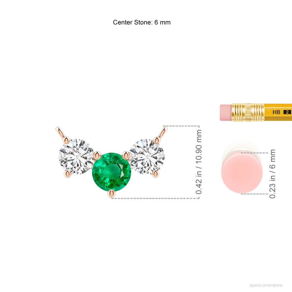 6mm AAA Classic Emerald and Diamond Necklace in Rose Gold ruler
