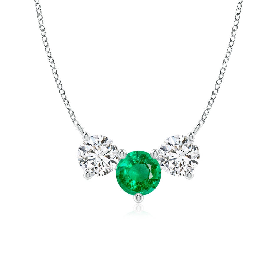 6mm AAA Classic Emerald and Diamond Necklace in White Gold 