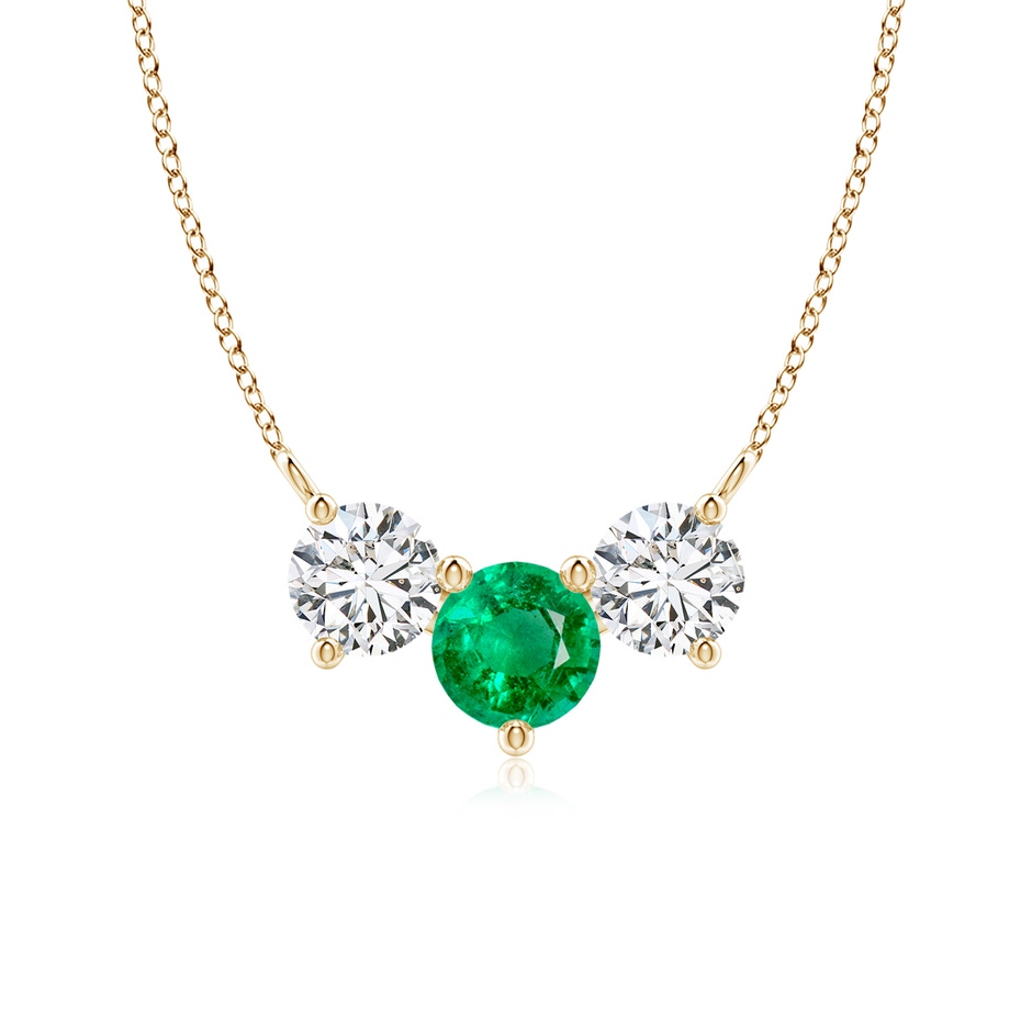 6mm AAA Classic Emerald and Diamond Necklace in Yellow Gold 