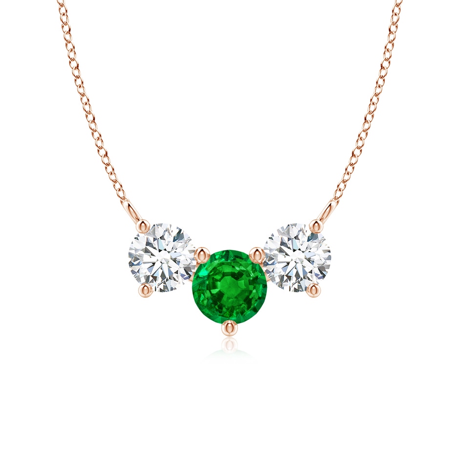 6mm AAAA Classic Emerald and Diamond Necklace in Rose Gold 