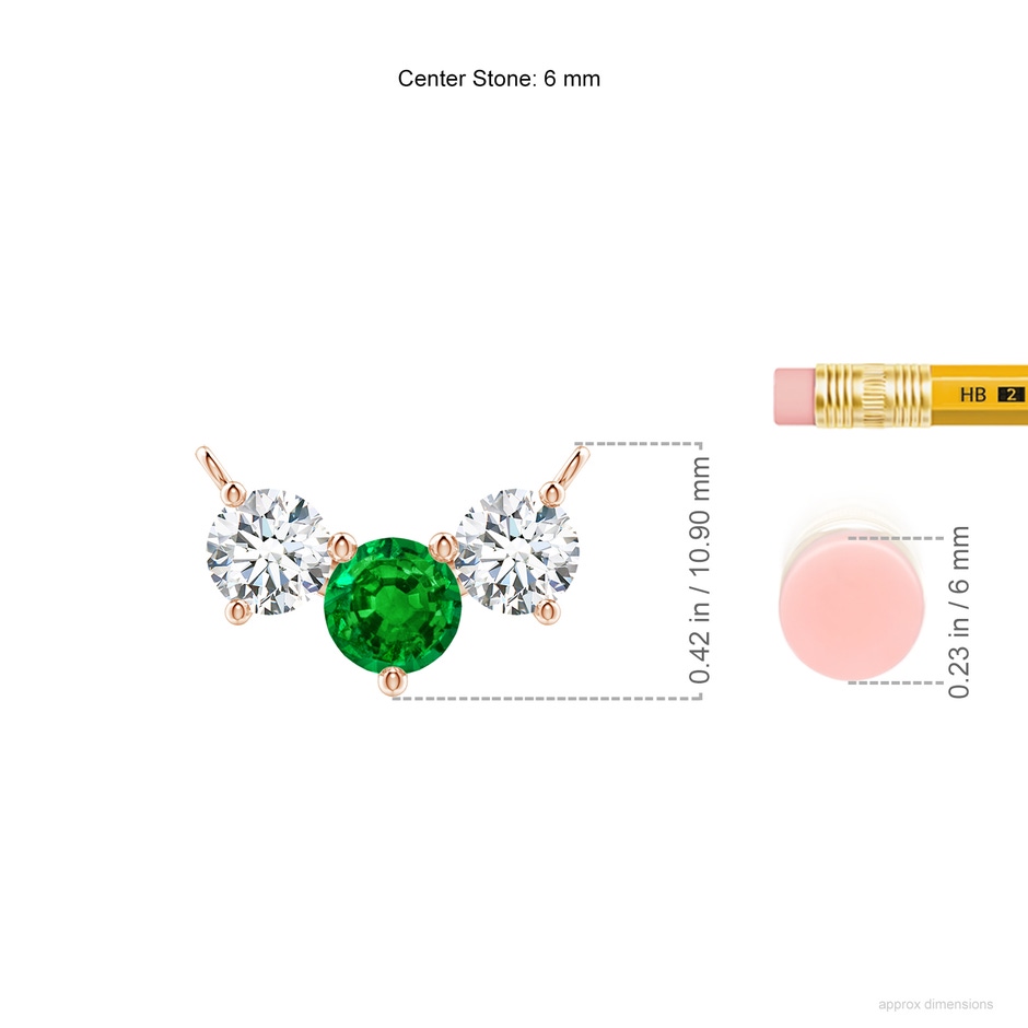 6mm AAAA Classic Emerald and Diamond Necklace in Rose Gold ruler