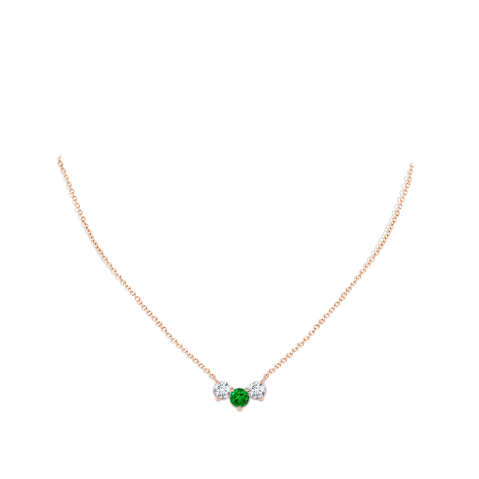 6mm AAAA Classic Emerald and Diamond Necklace in Rose Gold pen