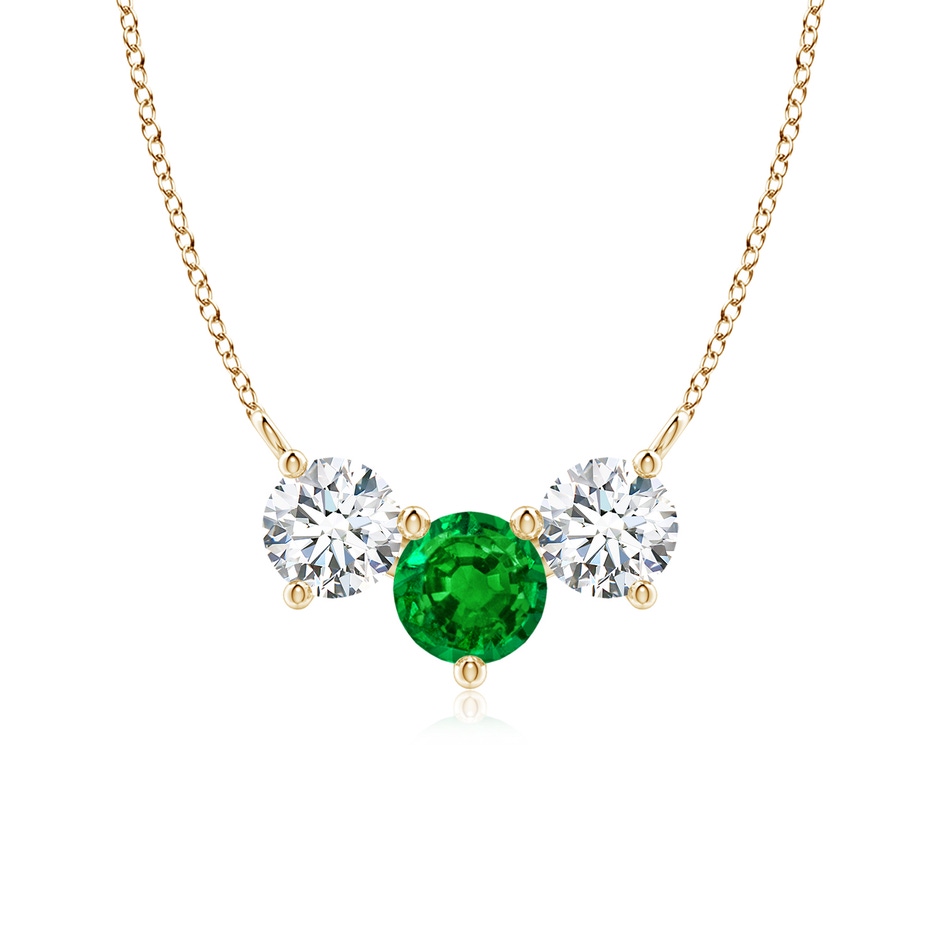 6mm AAAA Classic Emerald and Diamond Necklace in Yellow Gold 