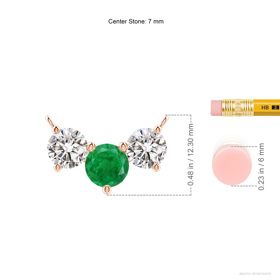 7mm AA Classic Emerald and Diamond Necklace in Rose Gold ruler