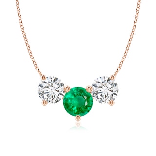 7mm AAA Classic Emerald and Diamond Necklace in 9K Rose Gold