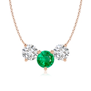 7mm AAA Classic Emerald and Diamond Necklace in Rose Gold