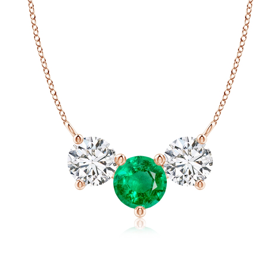7mm AAA Classic Emerald and Diamond Necklace in Rose Gold 