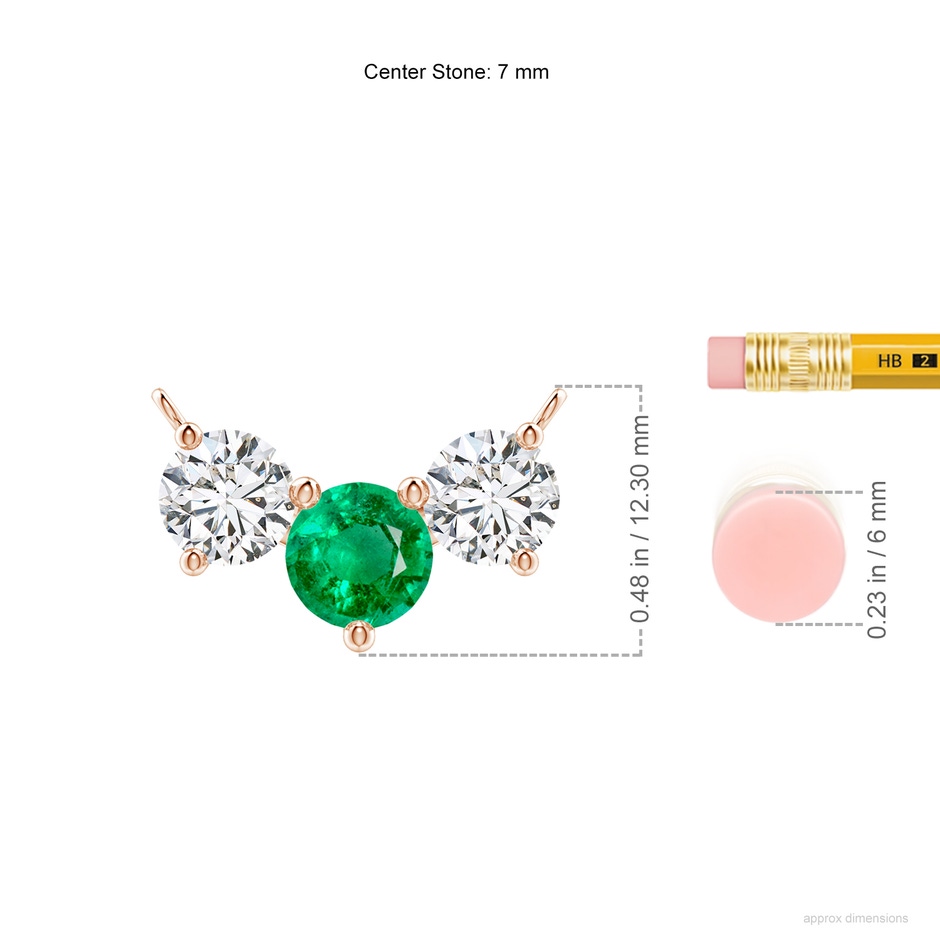 7mm AAA Classic Emerald and Diamond Necklace in Rose Gold ruler