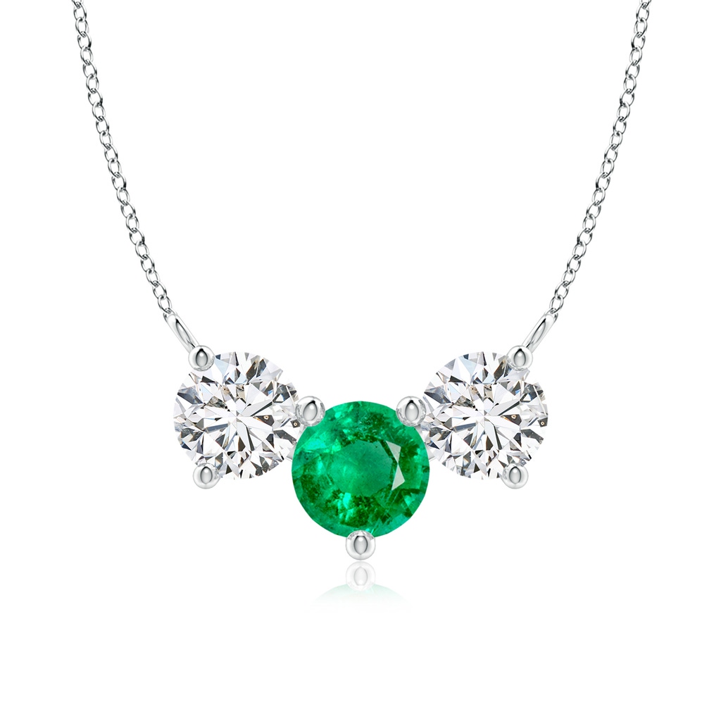 7mm AAA Classic Emerald and Diamond Necklace in White Gold 