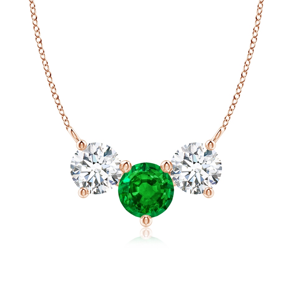 7mm AAAA Classic Emerald and Diamond Necklace in Rose Gold 