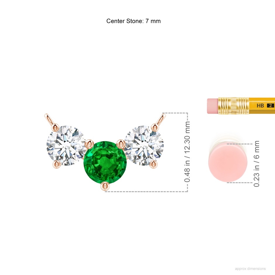 7mm AAAA Classic Emerald and Diamond Necklace in Rose Gold ruler