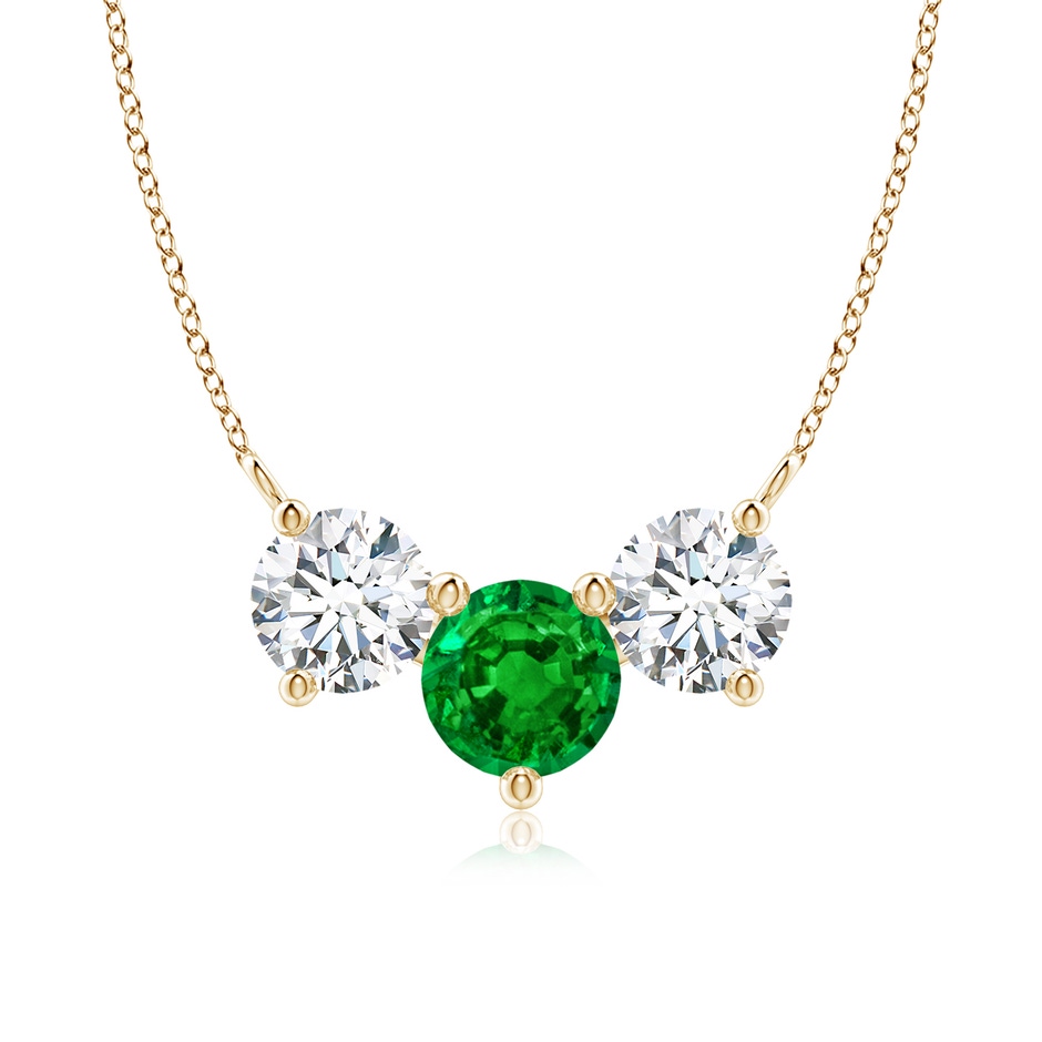 7mm AAAA Classic Emerald and Diamond Necklace in Yellow Gold 