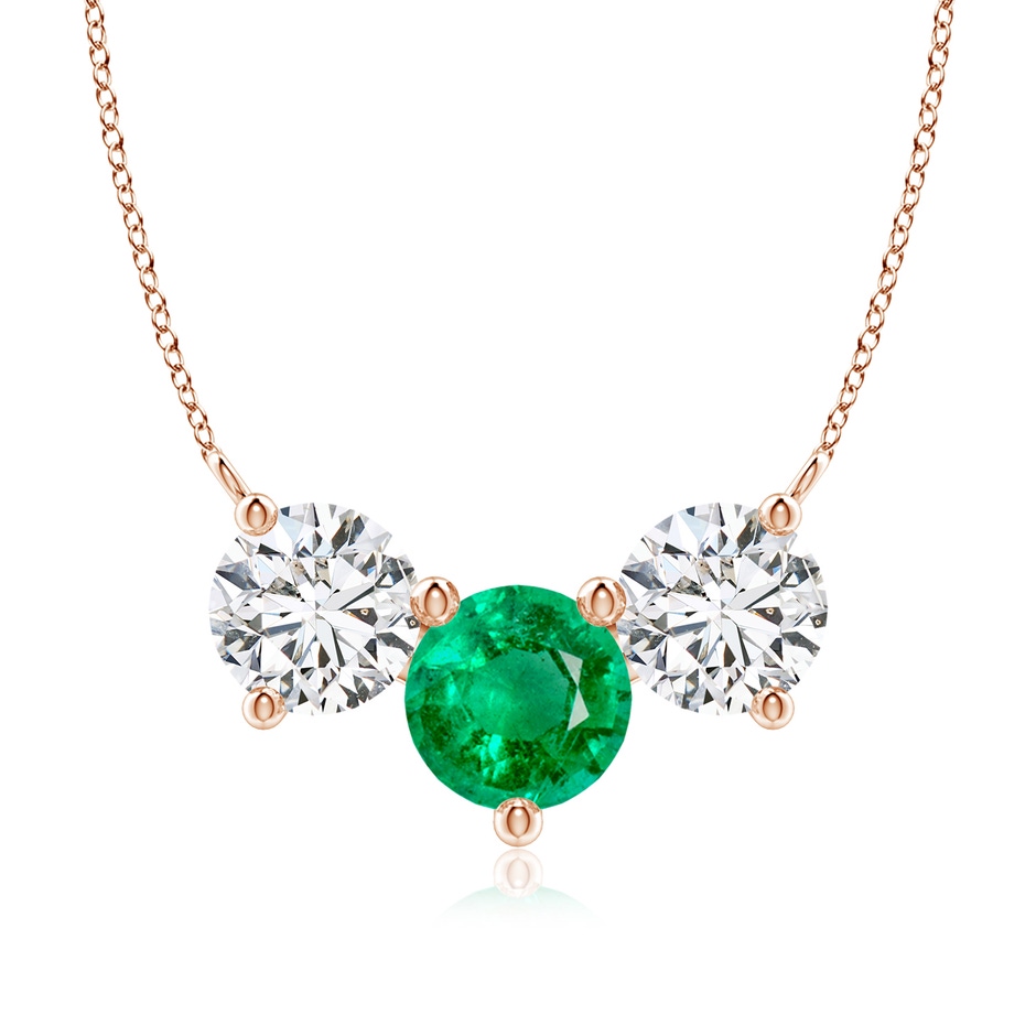 8mm AAA Classic Emerald and Diamond Necklace in 18K Rose Gold 