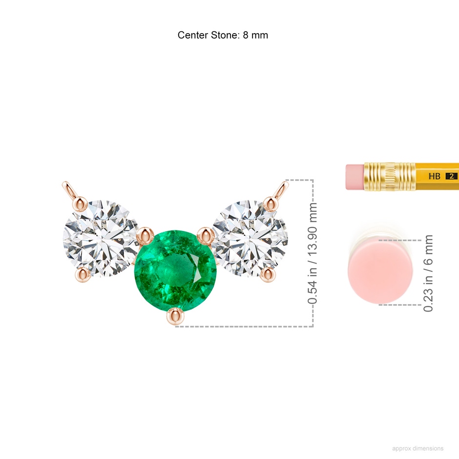 8mm AAA Classic Emerald and Diamond Necklace in Rose Gold ruler