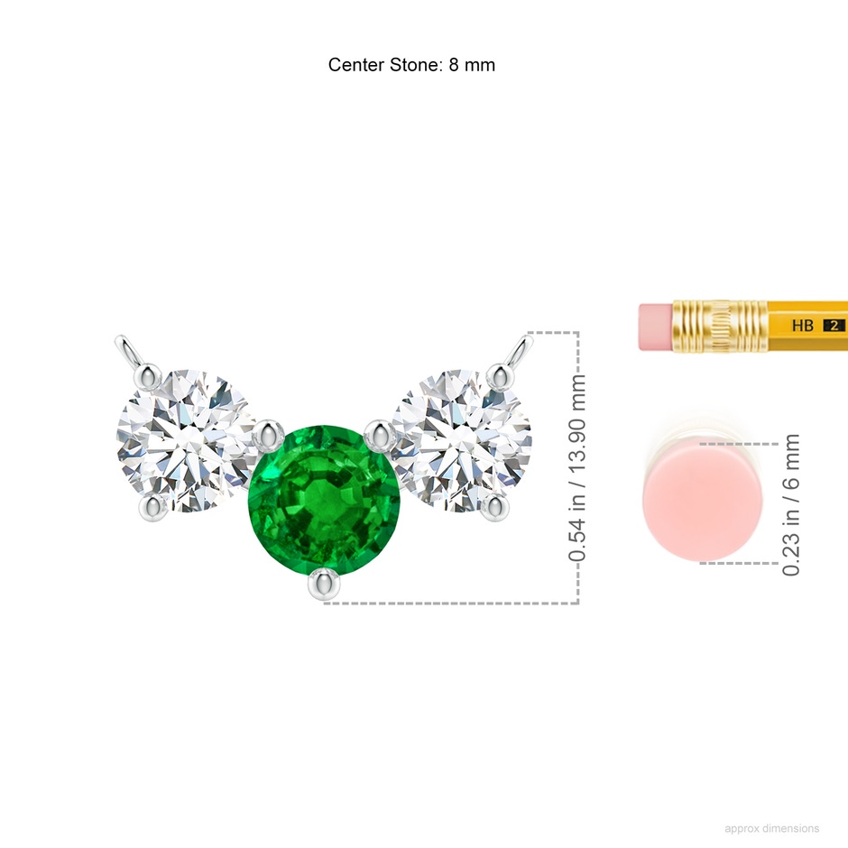 8mm AAAA Classic Emerald and Diamond Necklace in P950 Platinum ruler