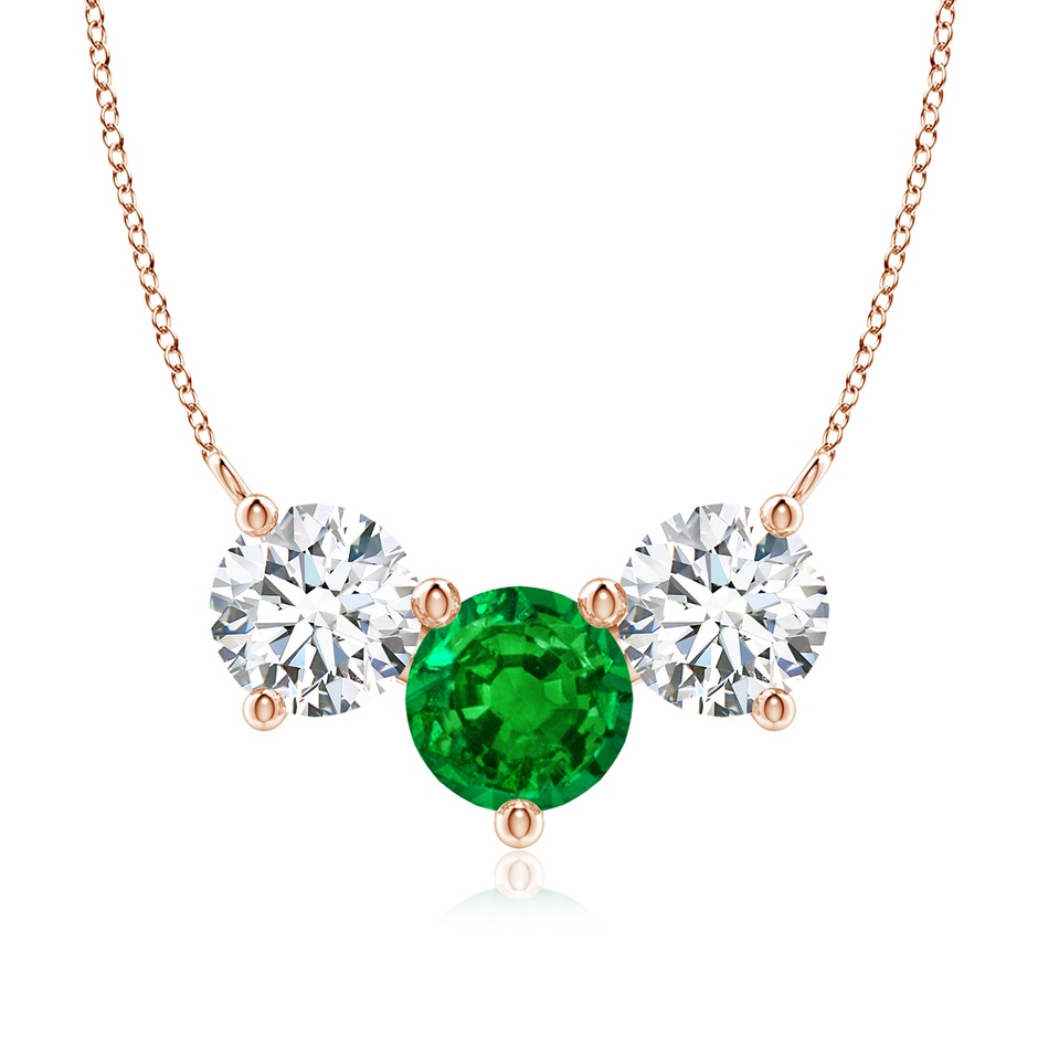 8mm AAAA Classic Emerald and Diamond Necklace in Rose Gold 