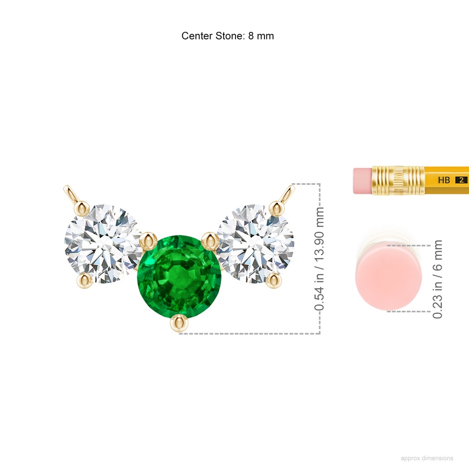 8mm AAAA Classic Emerald and Diamond Necklace in Yellow Gold ruler