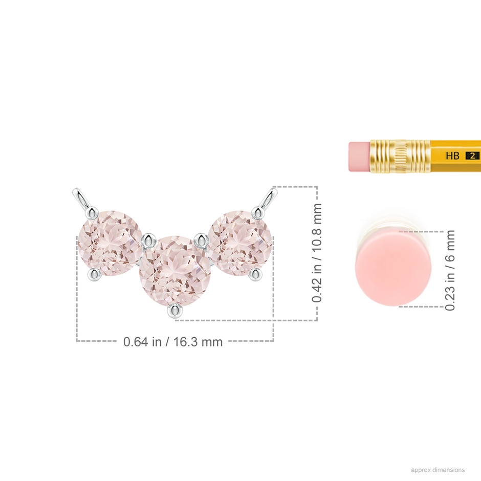 6mm A Classic Trio Round Morganite Necklace in P950 Platinum ruler