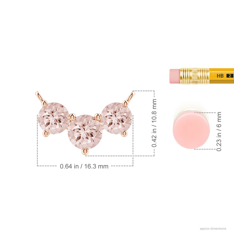 6mm AA Classic Trio Round Morganite Necklace in Rose Gold ruler