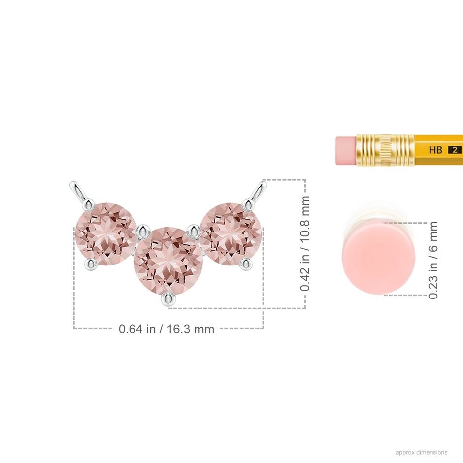 6mm AAAA Classic Trio Round Morganite Necklace in 18K White Gold ruler